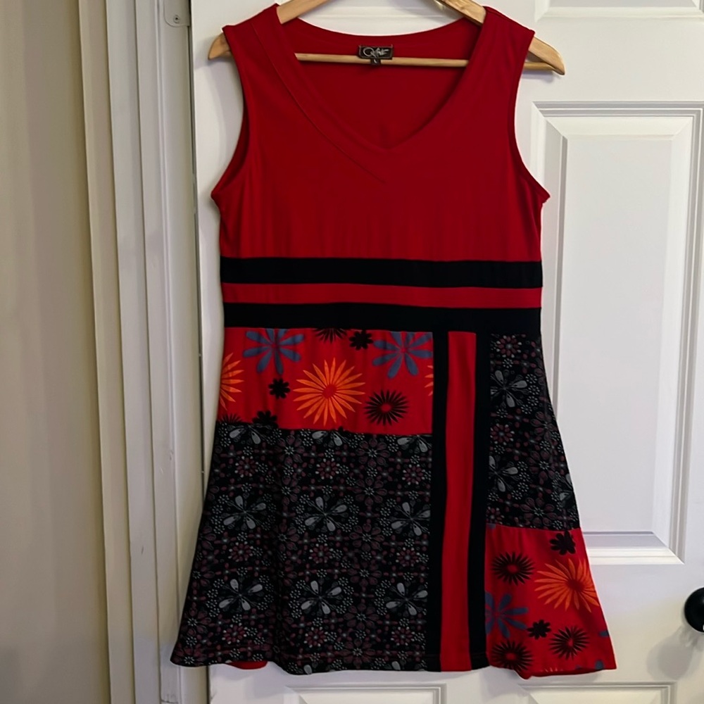 Red Floral Cotton Shift Dress